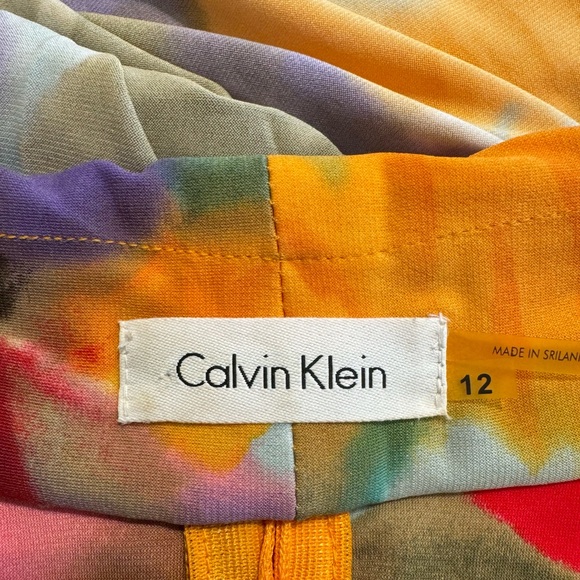 CALVIN KLEIN Multi Color Impressionist Floral Dress Empire Waist Size 12 - Picture 4 of 4